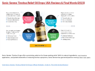 Sonic Serene Tinnitus Relief Oil Drops USA Reviews & Final Words [2023]