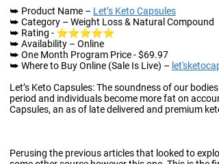 Ready go to ... https://datastudio.google.com/reporting/fd398171-be19-44dd-90bb-920e33596fff [ Let’s Keto Capsules - 100% Clinically Proved? Ingredients, Effects, Where to buy?]